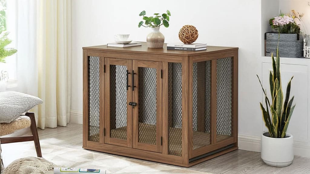 unipaws Furniture Dog Crate with Tray for Large Dogs - Indoor Aesthetic Kennel Pet House Dog Cage with Door